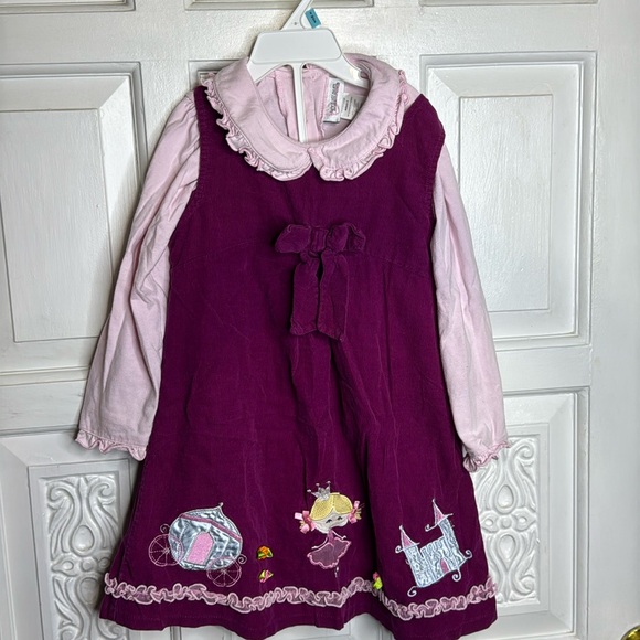 Adorable Youngland Princess Appliquéd Corduroy 2 Piece Dress Set Size 5 - Picture 1 of 13